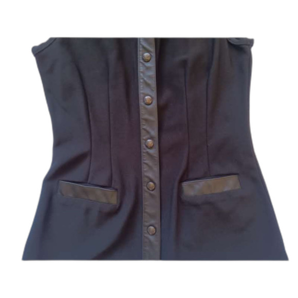 Bisou Bisou 90s Y2K Mod Faux Leather Top Sleeveless Snap Button High Neck Small - Picture 3 of 10